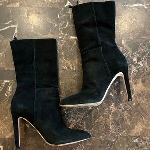 Neiman Marcus Black Suede Pointed Toe Stiletto Boots